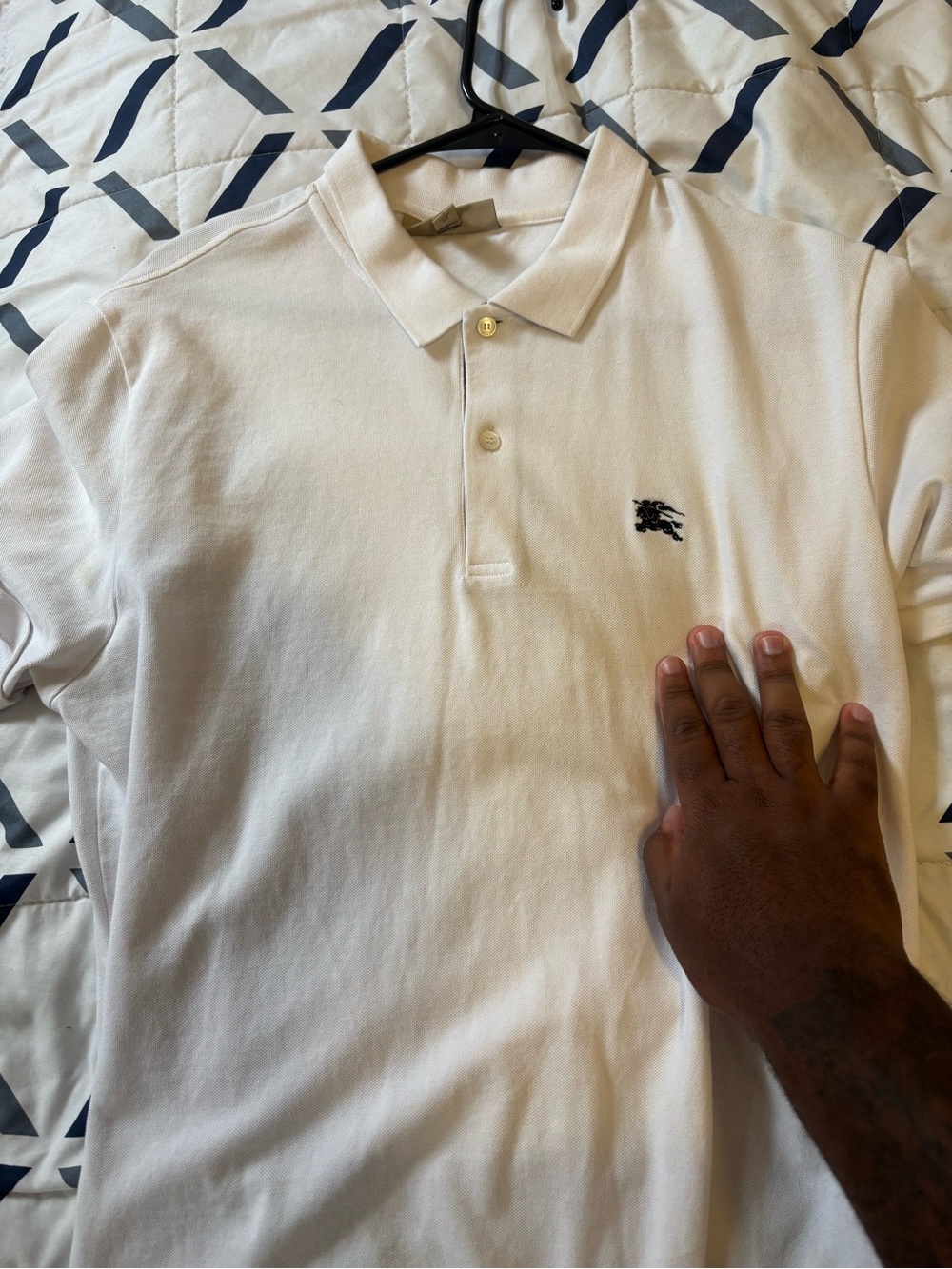 Burberry White Polo with Black Embroidered Motif